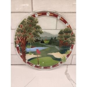 Peggy‎ Karr Fused Art Glass-Golf Course/Platter/Wall Plate-Signed 11 1/4 Inches